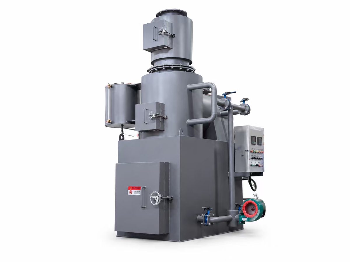 Small medical waste incinerator with secondary chamber, 10 to 500 kg per hour
